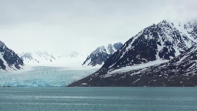view of the landscape of the glaciers and icebergs in the svalbard islands