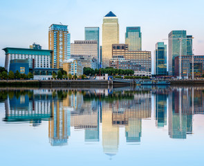 Canary Wharf in London at Sunset