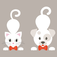 cartoon dog and cat white vector