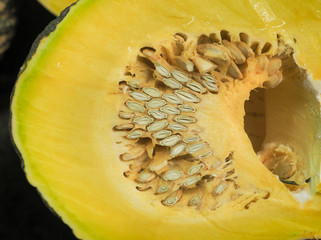 Fresh organic pumpkin with seeds from the local farmers market