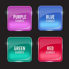 Set of glass purple, red, green and blue banners