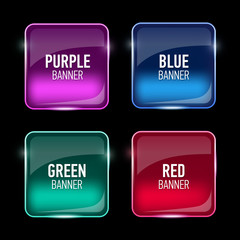 Set of glass purple, red, green and blue banners