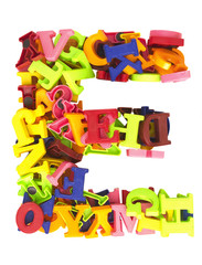 the letter  E  made from magnetic letters 