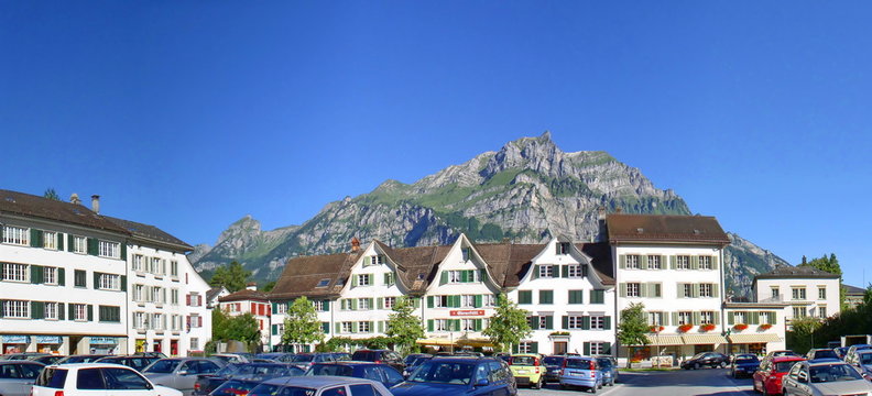 Glarus is the capital of the canton of Glarus in Switzerland, Glarus lies on the foot of the Gl&auml;rnisch (part of the Schwyzer Alps)