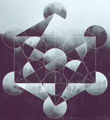 Collage with the landscape and Metatron&rsquo;s Cube