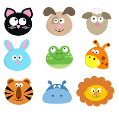 Set of animal faces
