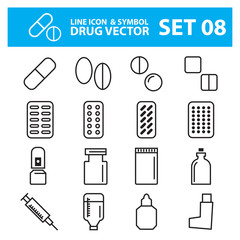 medical pills line icon vector set