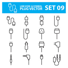 Cable wire computer and plug line icons vector set