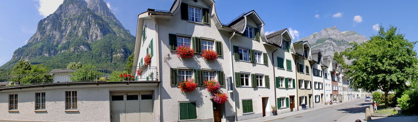 Fototapeta na wymiar Glarus is the capital of the canton of Glarus in Switzerland, Glarus lies on the foot of the Glärnisch (part of the Schwyzer Alps)