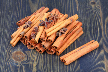 Cinnamon sticks and star anise spice