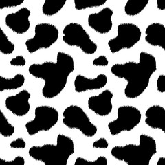 Obraz na płótnie Canvas Black and white cow skin animal print seamless pattern, vector