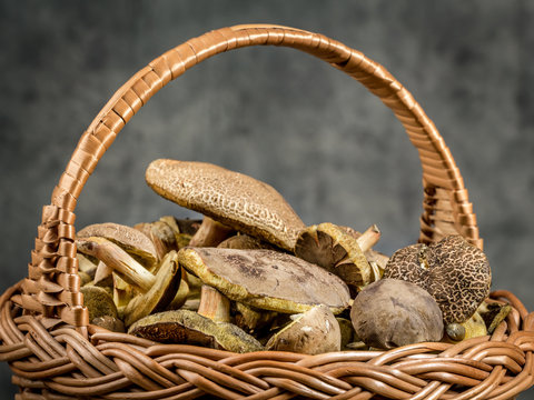 Wicker basket with mushrooms