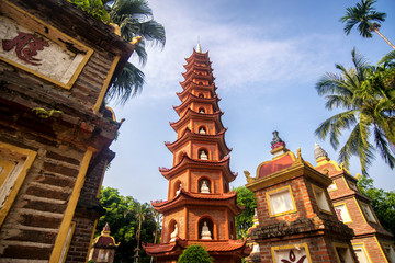 Pagoda of Tran Quoc temple in Hanoi, Vietnam - obrazy, fototapety, plakaty