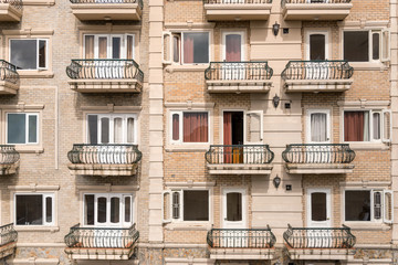 Hotel apartment balcony texture pattern. Detail of the facade of