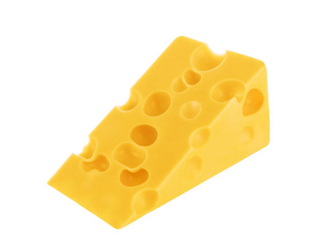 Piece of swiss cheese isolated on white