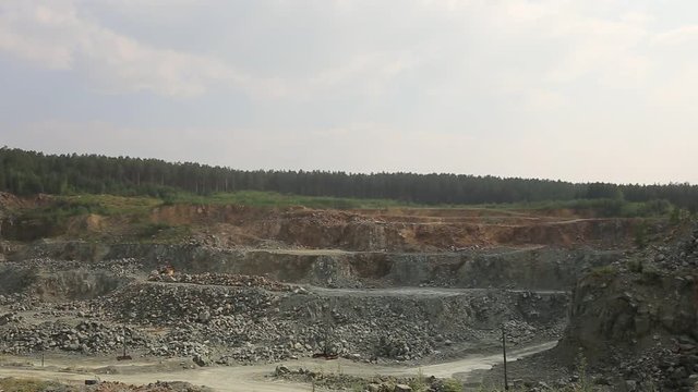 Explosion rocks in a quarry. Mining. 