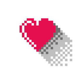Fototapeta premium Pixel Heart in flat design, pixelated illustration. - Stock vector