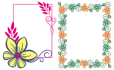 Set of color frames with abstract flowers. Vector clip art.