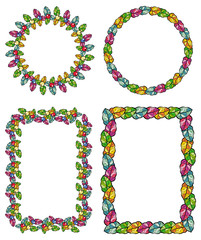 Set of color frames with abstract flowers. Vector clip art.