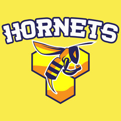 Modern professional hornets logo for sport team. Hornets mascot for sport teams. Hornets, vector logo, symbol on a dark background.