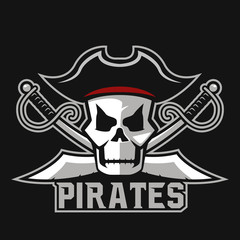Modern professional pirates logo for sport team. Pirate mascot for sport teams. Pirates, vector logo, symbol on a dark background.