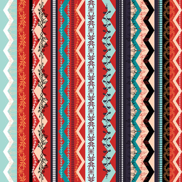 Ethnic boho seamless pattern. Colorful border background texture.