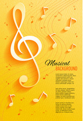 Vector yellow background with music notes and key.