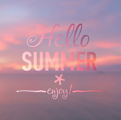 Summer card with sunset background and text