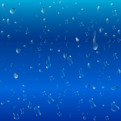 Drops of rain on blue glass background or drops on glass after rain. 3d illustration. vector