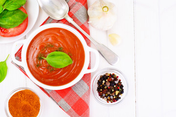 Carrot Tomato Soup in Plate. National Italian Cuisine