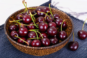 Ripe Juicy Cherries on White Background