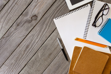 Office Items On The Wooden Desk With Copy Space