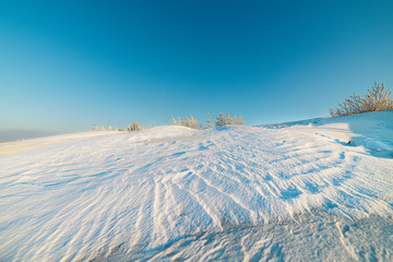 Fototapeta na wymiar Deserted winter landscape Arctic tundra