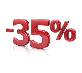 3d illustration of 35 percent discount in red letters on white background