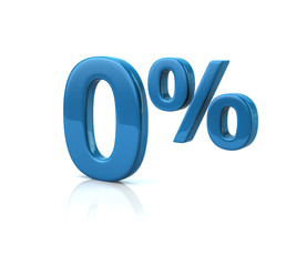 3d illustration of zero percent discount in blue letters