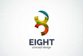 Abstract business company infinity logo template, loops or eight number concept - geometric minimal style, created with overlapping curve elements and waves. Corporate identity emblem