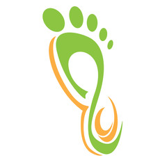 Green and orange foot track stylized logotype