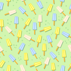 Ice cream seamless pattern in flat design. Pistachio background. Soft pastel colors