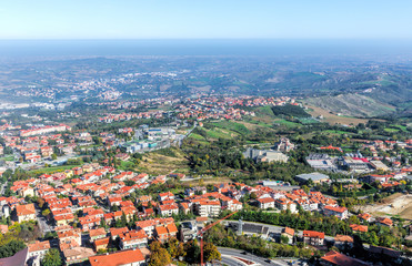 Fototapeta na wymiar Aerial view of San Marino and the Apennine Mountain
