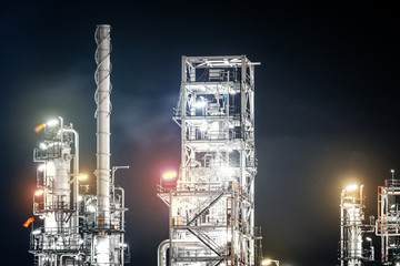 Oil Refinery at night , petrochemical plant , Petroleum , Chemical Industry