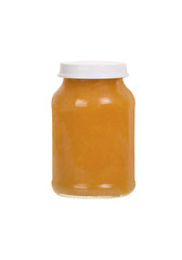 mashed for the child of a peach in a jar on a white background