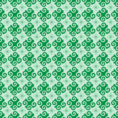 Spiral and flower green seamless pattern