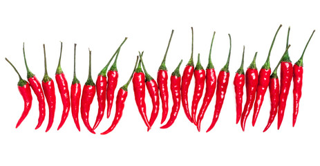 set with red hot chili peppers on white background