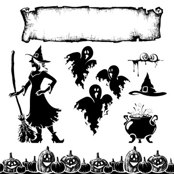 Halloween elements , silhouette collection , pumpkin seamless border