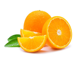 Fototapeta na wymiar Orange fruit with drops isolated on white background