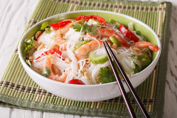 spicy Thai salad yam woon sen with seafood close up. horizontal   © FomaA