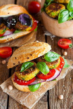vegan falafel sandwich with vegetables