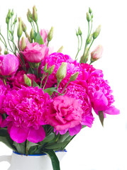 Bright pink peony and eustoma flowers