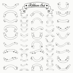 Vector Black Outlined Hand Drawn Ribbons, Banners Set