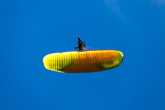 Paramotor flying in the sky